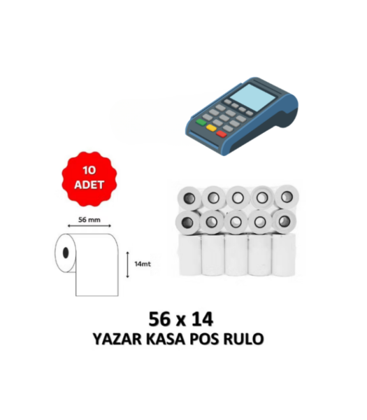 teknoblu termal pos rulo 3,56x14 Termal POS Rulosu - Yazar Kasa POS Kağıdı 10'lu